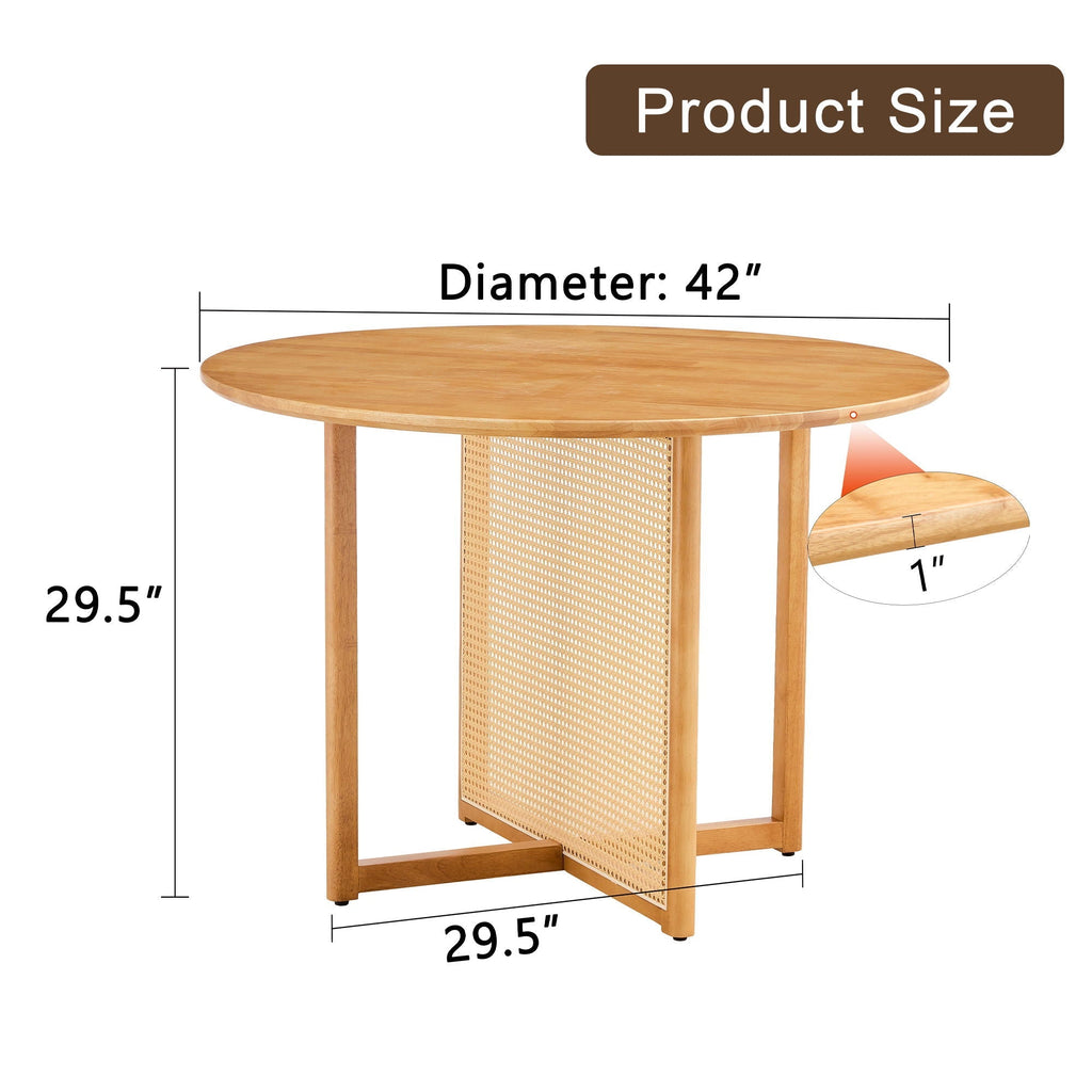 Chinese Countryside Retro Solid Wood Round Table, Simple Modern Imitation Rattan Table - Wood