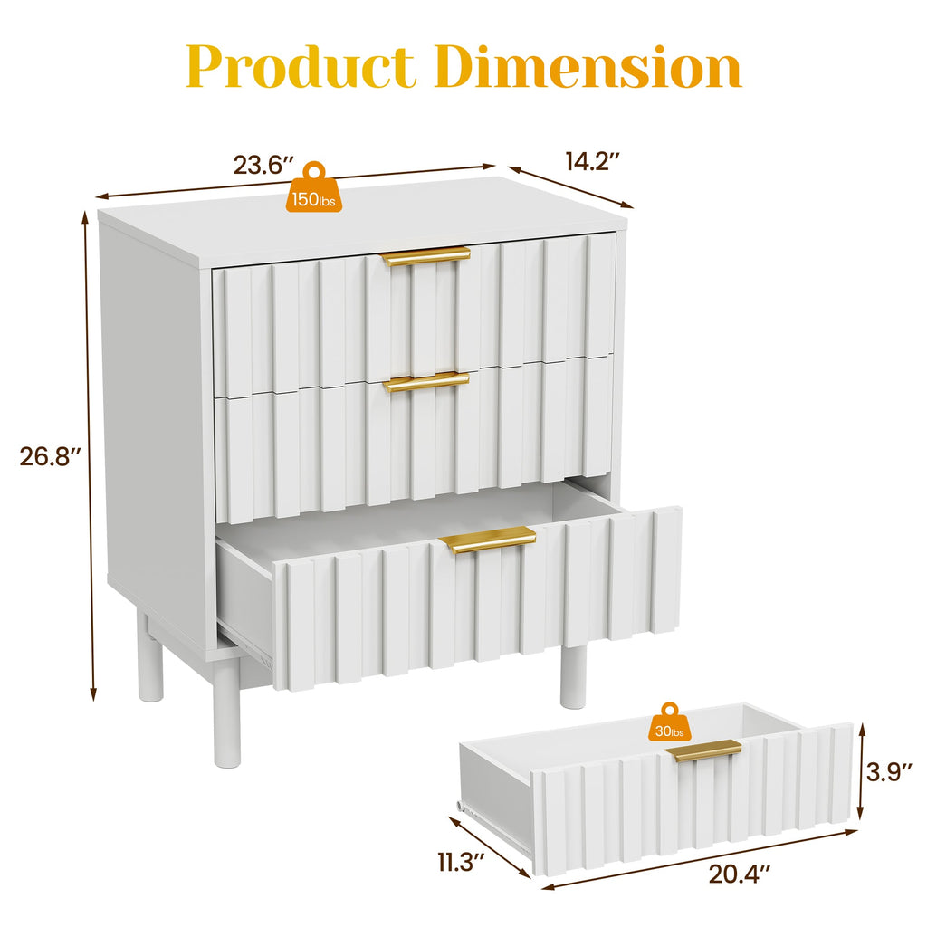 3 Drawer Dresser with Fluted Panel Design