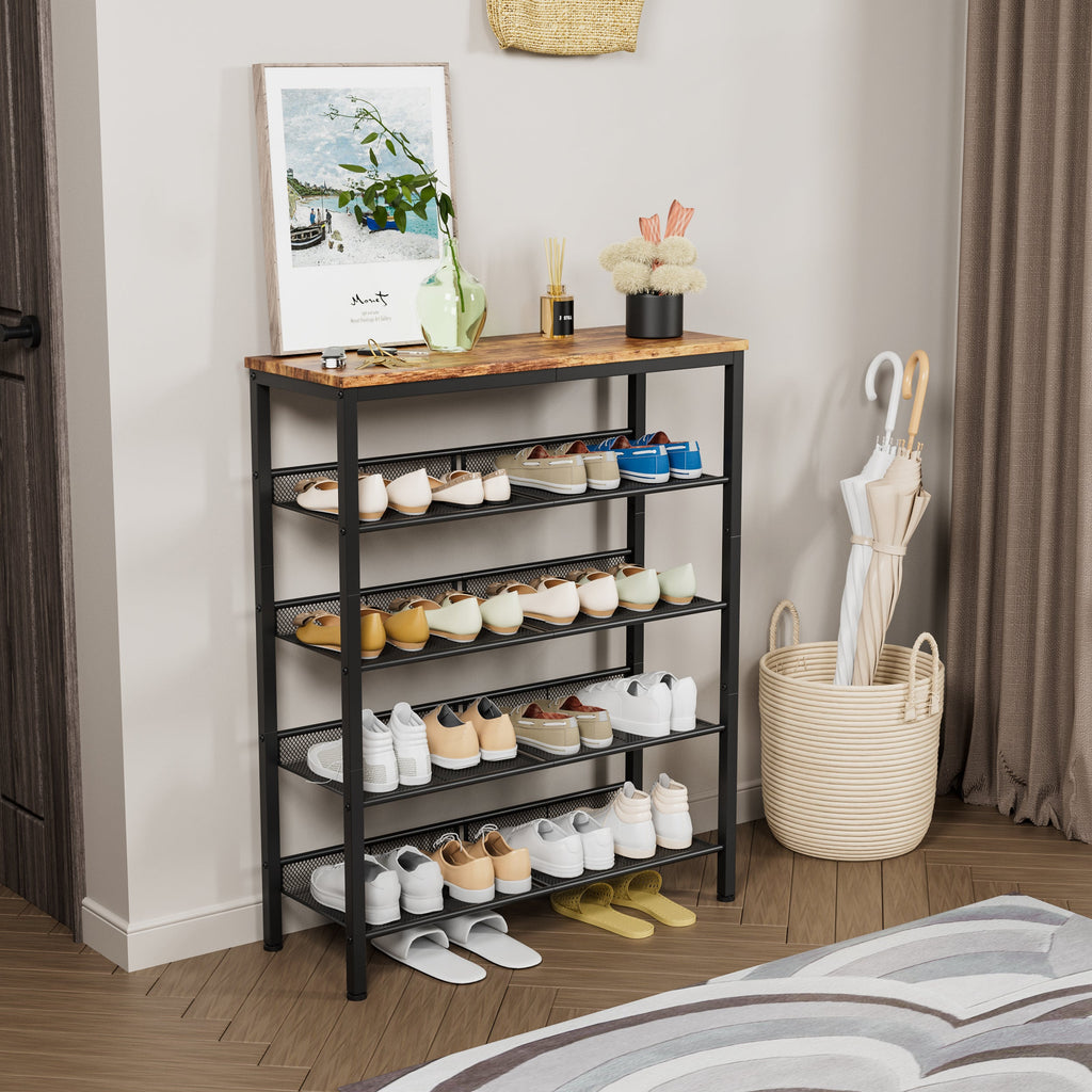 Industrial Shoe Rack with 4 Mesh Shelves