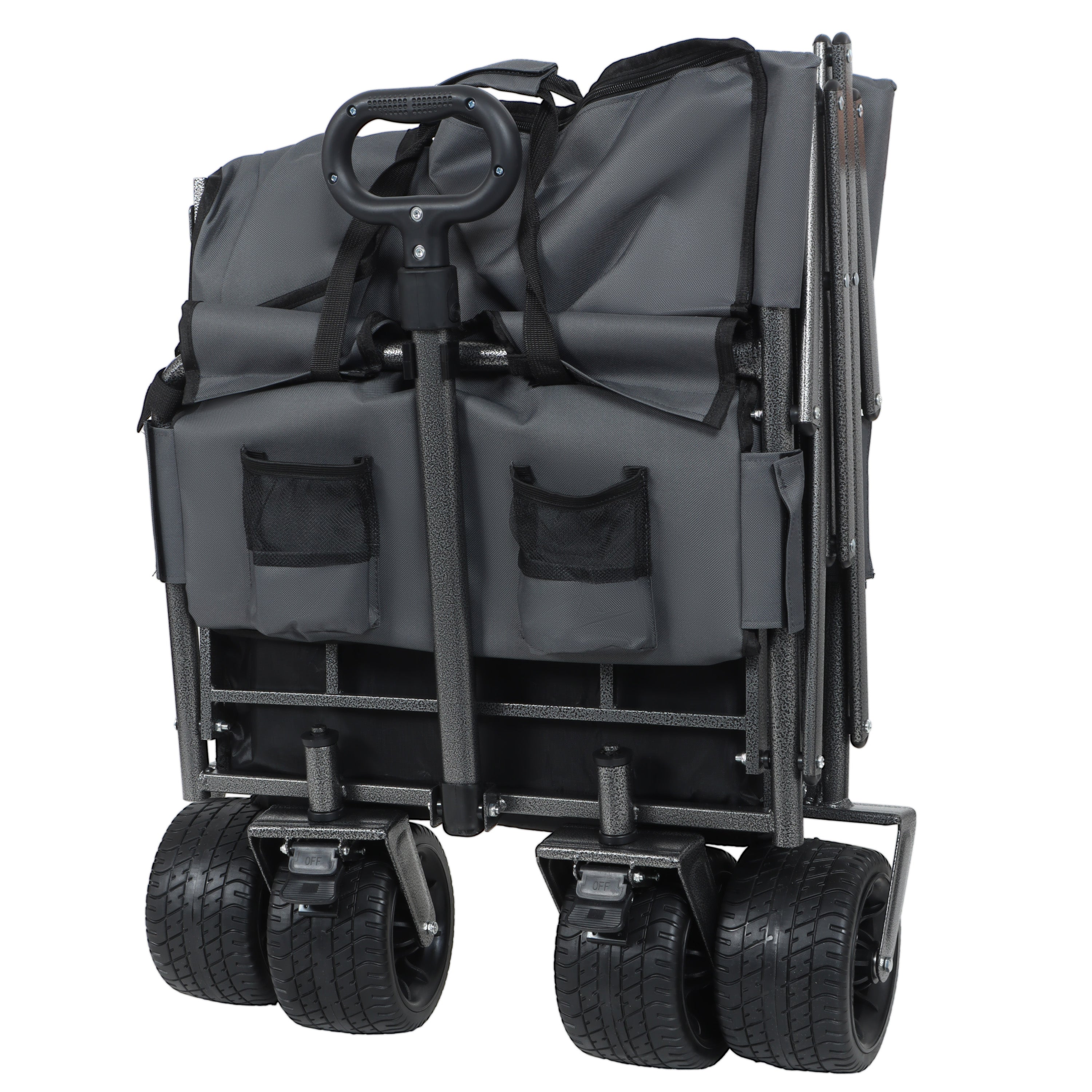 3-in-1 Folding Wagon Cart with Bench Seat & Storage