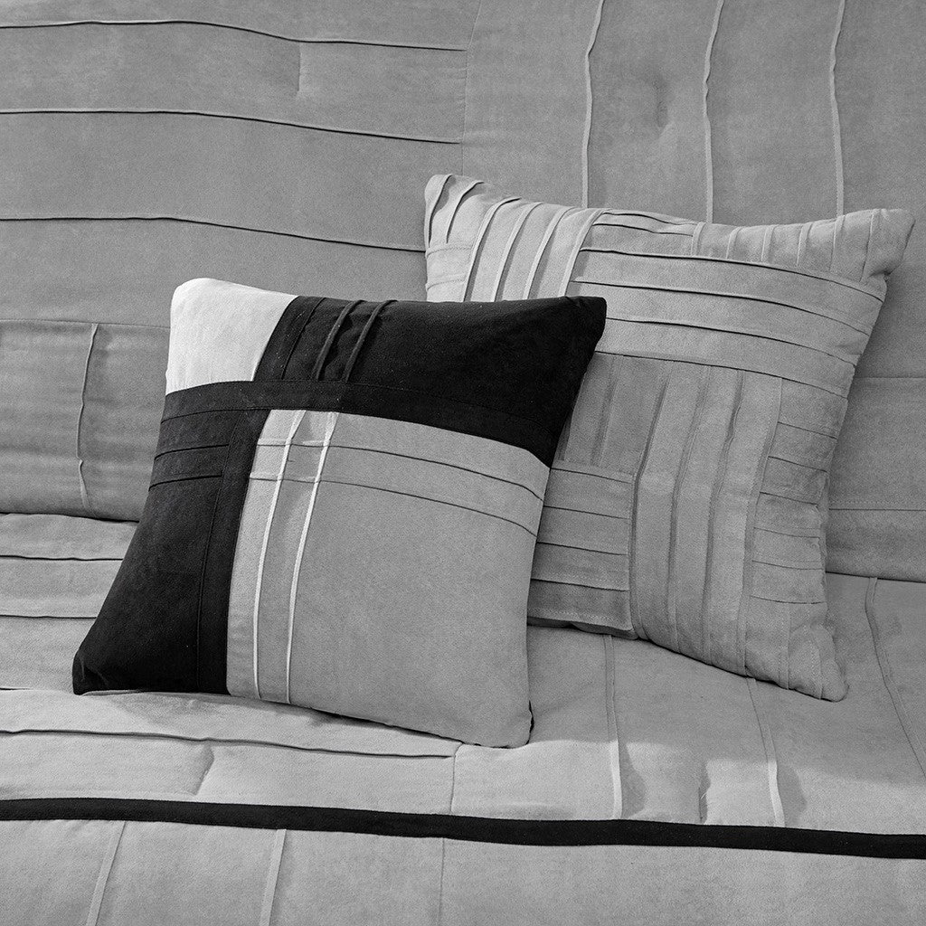 7 Piece Faux Suede Comforter Set Grey Queen