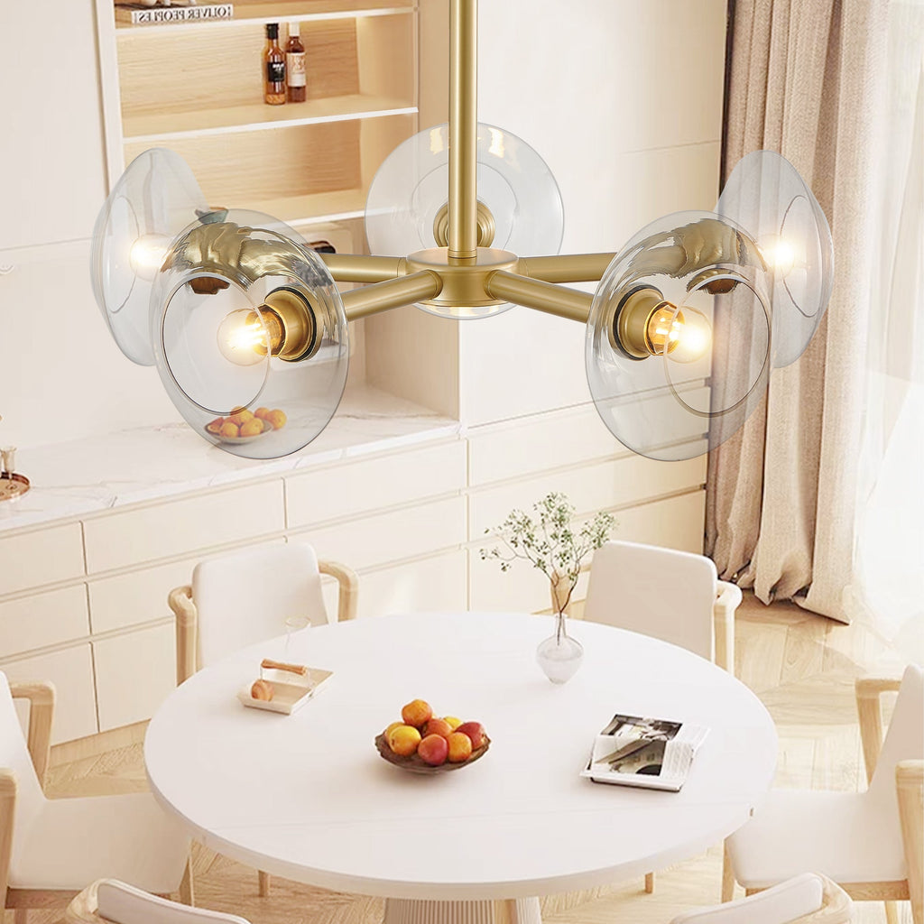 26" Modern Gold 5-Light Sputnik Chandelier with Clear Glass Shades