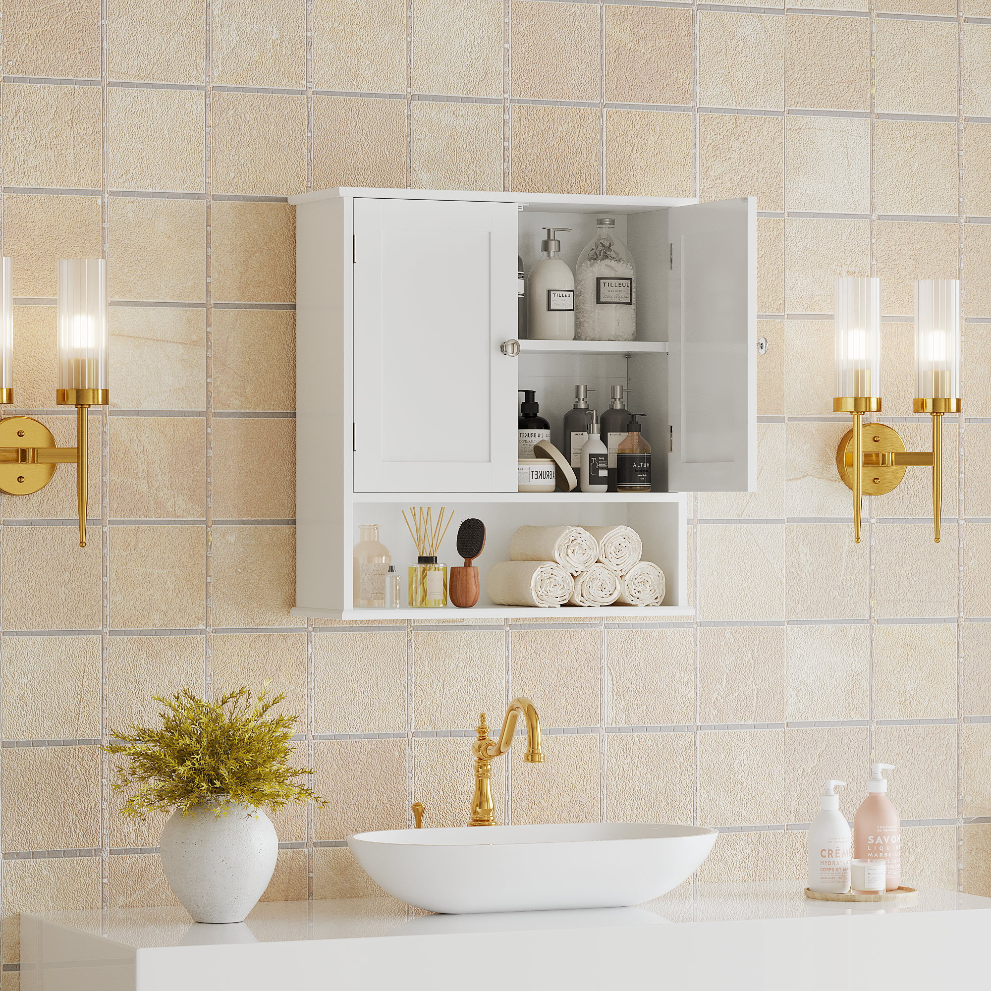 Bathroom Wall Cabinet with Door and Adjustable Shelves