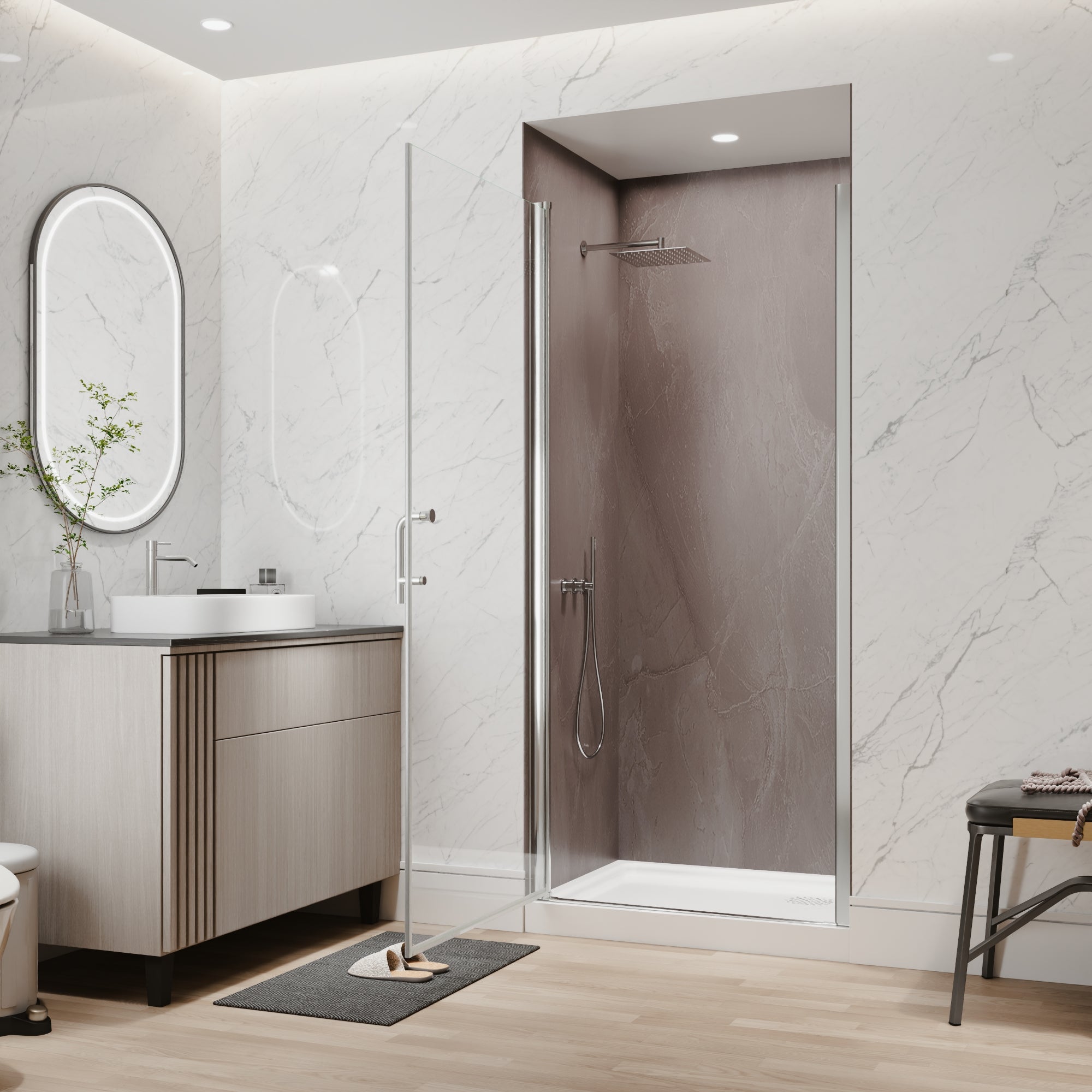 34 In. to 36 In. x 72 In. Semi-Frameless Pivot Shower Door