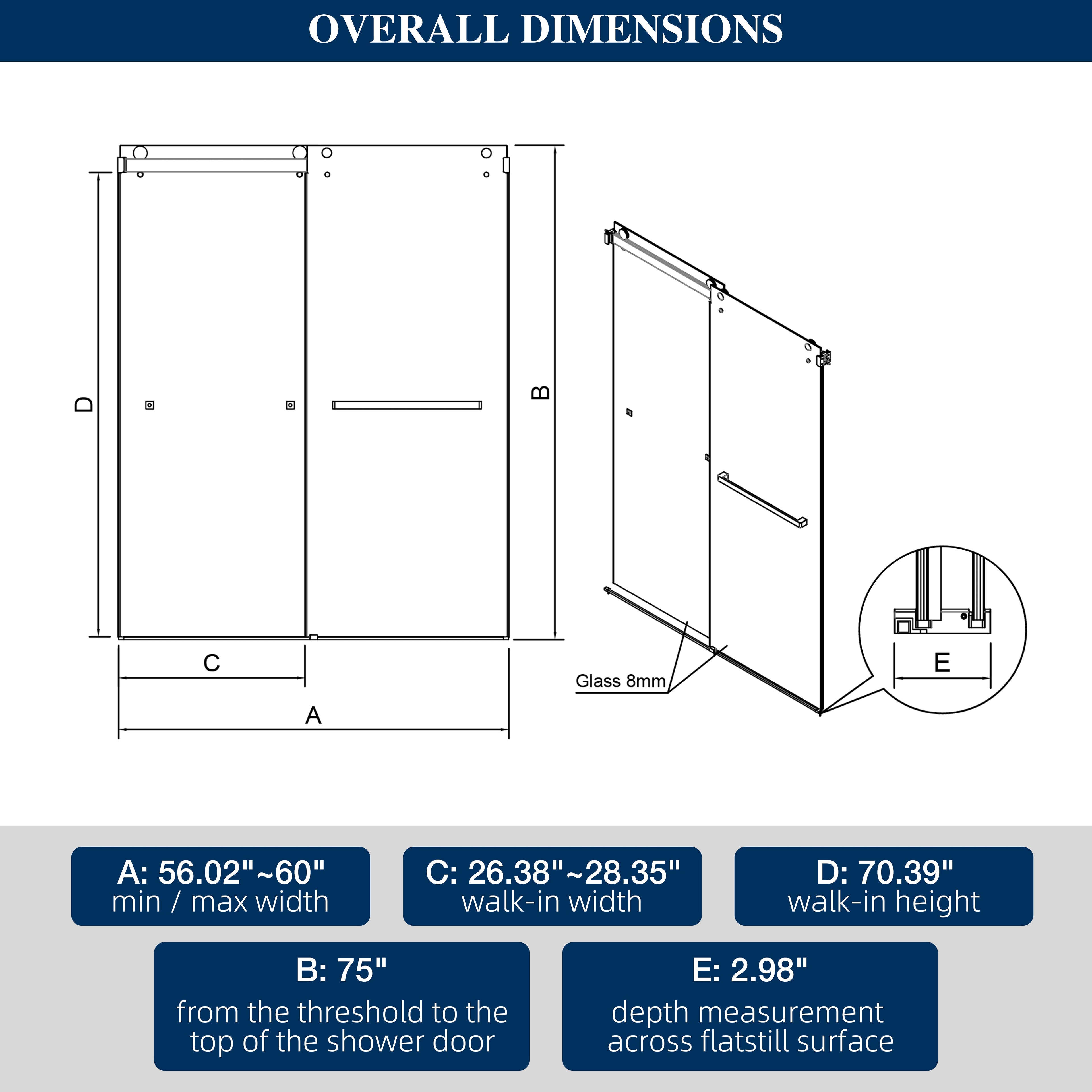 60"W x 75"H Double-Sliding Shower Door