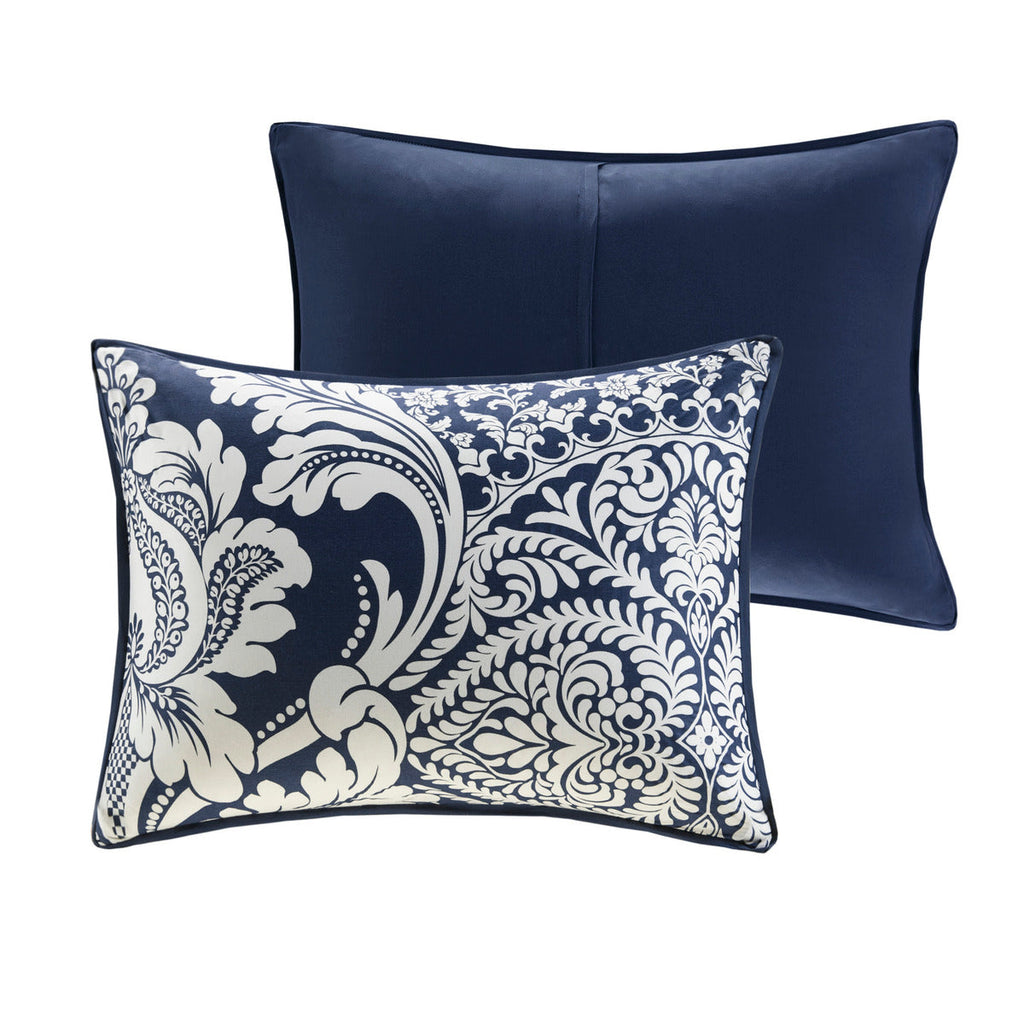 7 Piece Cotton Printed Comforter Set Indigo Queen