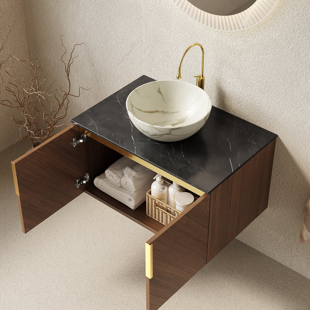 ARAI 30" Bathroom Vanity & Sink, Floating Plywood Storage Cabinet