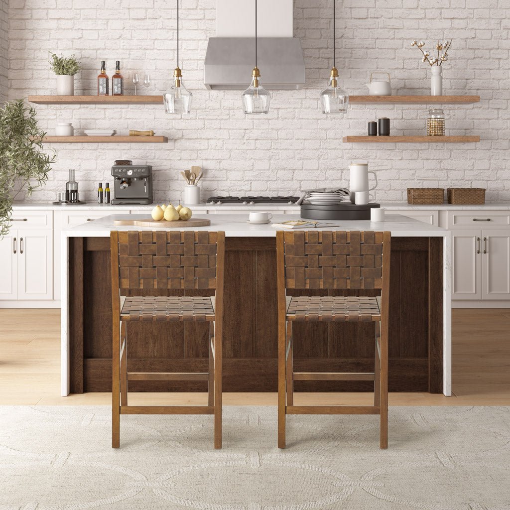 Nebuluxe Faux Leather Woven Counter Stool